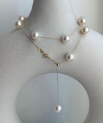 Elly’s Au750 18K Gold, extreme luster Mirrored, 14pcs Akoya Ivory Ocean Pearls  vintage Satellite Necklace, 7.2-7.9mm, 17.7”. high quality ocean pearls 18k gold satellite necklace for her