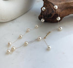 Elly’s Au750 18K Gold, extreme luster Mirrored, 14pcs Akoya Ivory Ocean Pearls  vintage Satellite Necklace, 7.2-7.9mm, 17.7”. high quality ocean pearls 18k gold satellite necklace for her