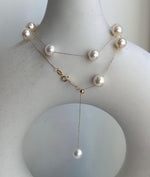 Elly’s Au750 18K Gold, extreme luster Mirrored, 14pcs Akoya Ivory Ocean Pearls  vintage Satellite Necklace, 7.2-7.9mm, 17.7”. high quality ocean pearls 18k gold satellite necklace for her
