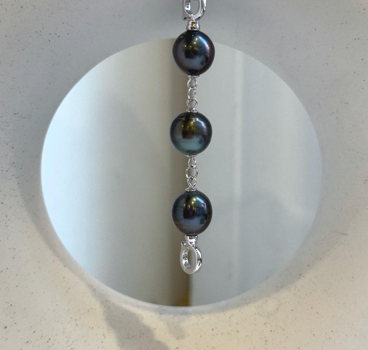 Elly’s 3pcs Tahitian Ocean Pearls Necklace extended chain: 10.3-10.6mm, 3” long, S925 silver chain.