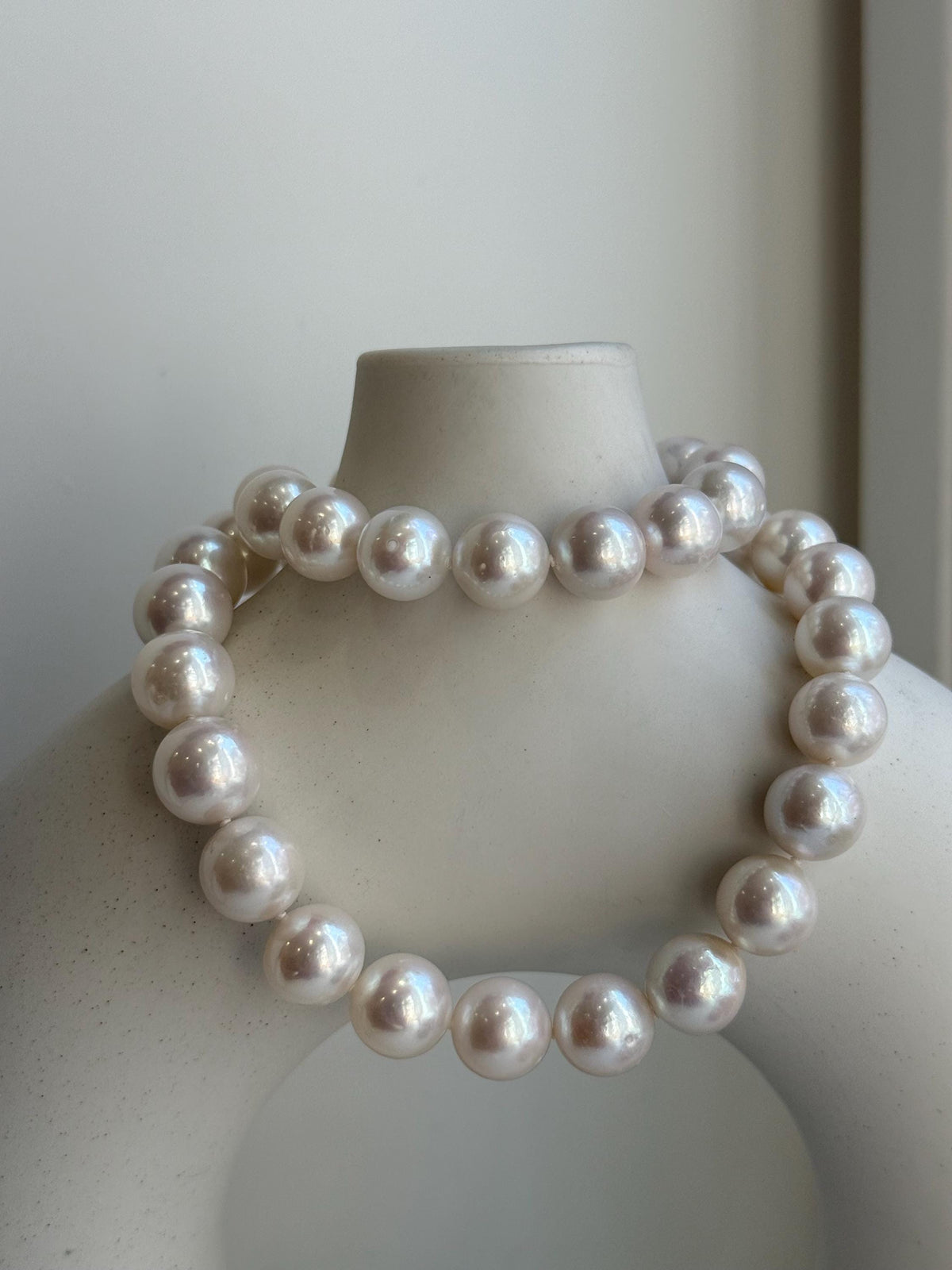 Elly’s 37pcs White large Edison Pearls Necklace Strand: Extreme luster, 11-12.4mm, 18.1”, S925 silver necklace.