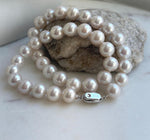 Elly’s 37pcs White large Edison Pearls Necklace Strand: Extreme luster, 11-12.4mm, 18.1”, S925 silver necklace. high quality Edison white pearls necklace for her anniversary
