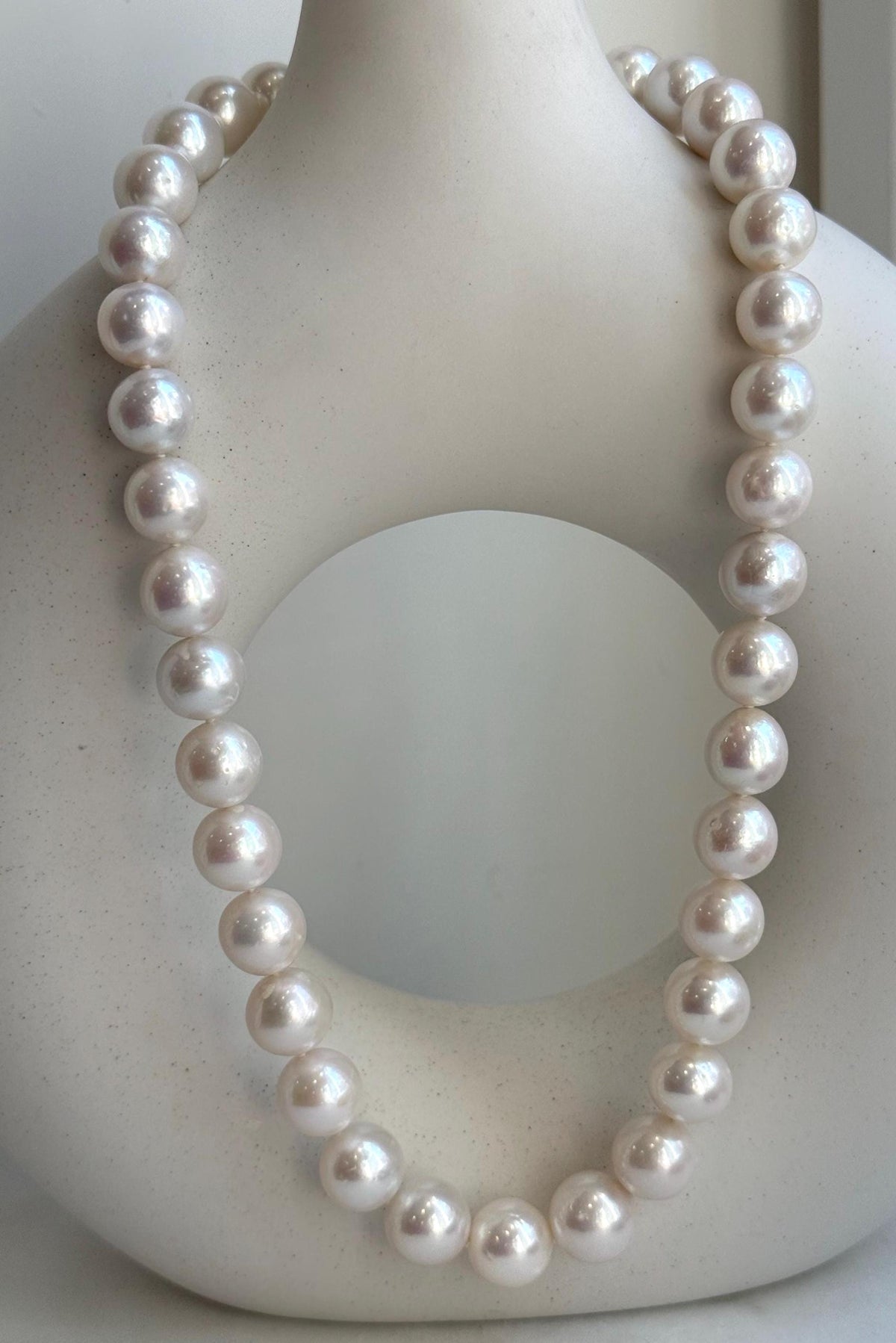 Elly’s 37pcs White large Edison Pearls Necklace Strand: Extreme luster, 11-12.4mm, 18.1”, S925 silver necklace. high quality Edison white pearls necklace for her holiday