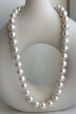 Elly’s 37pcs White large Edison Pearls Necklace Strand: Extreme luster, 11-12.4mm, 18.1”, S925 silver necklace. high quality Edison white pearls necklace for her holiday