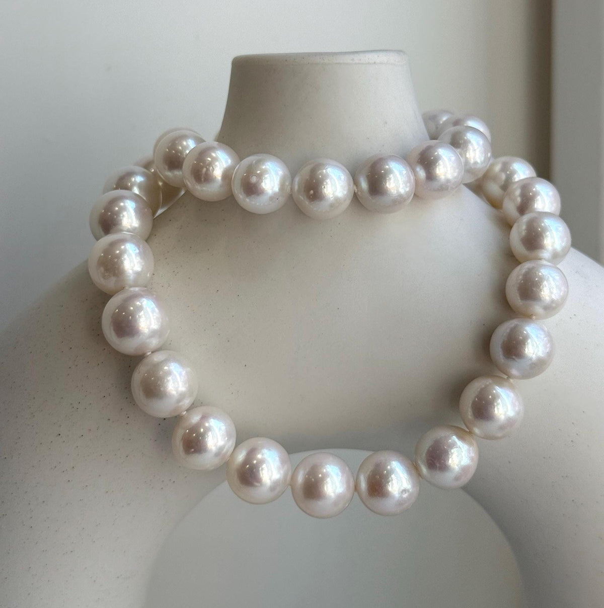 Elly’s 37pcs White large Edison Pearls Necklace Strand: Extreme luster, 11-12.4mm, 18.1”, S925 silver necklace. high quality Edison white pearls necklace for her