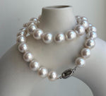 Elly’s 37pcs White large Edison Pearls Necklace Strand: Extreme luster, 11-12.4mm, 18.1”, S925 silver necklace. high quality Edison white pearls necklace for her