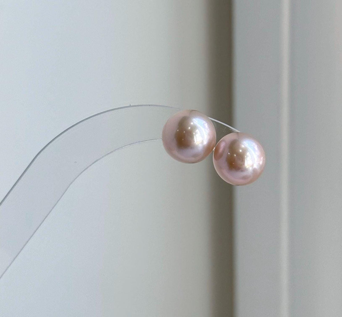 Elly’s 10.8mm Rose Edison Pearls Earrings Studs: Extreme luster Mirrored, S925 silver minimalist earrings.