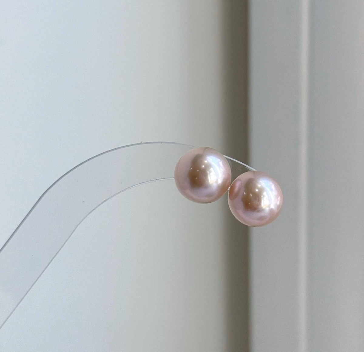 Elly’s 10.8mm Rose Edison Pearls Earrings Studs: Extreme luster Mirrored, S925 silver minimalist earrings.