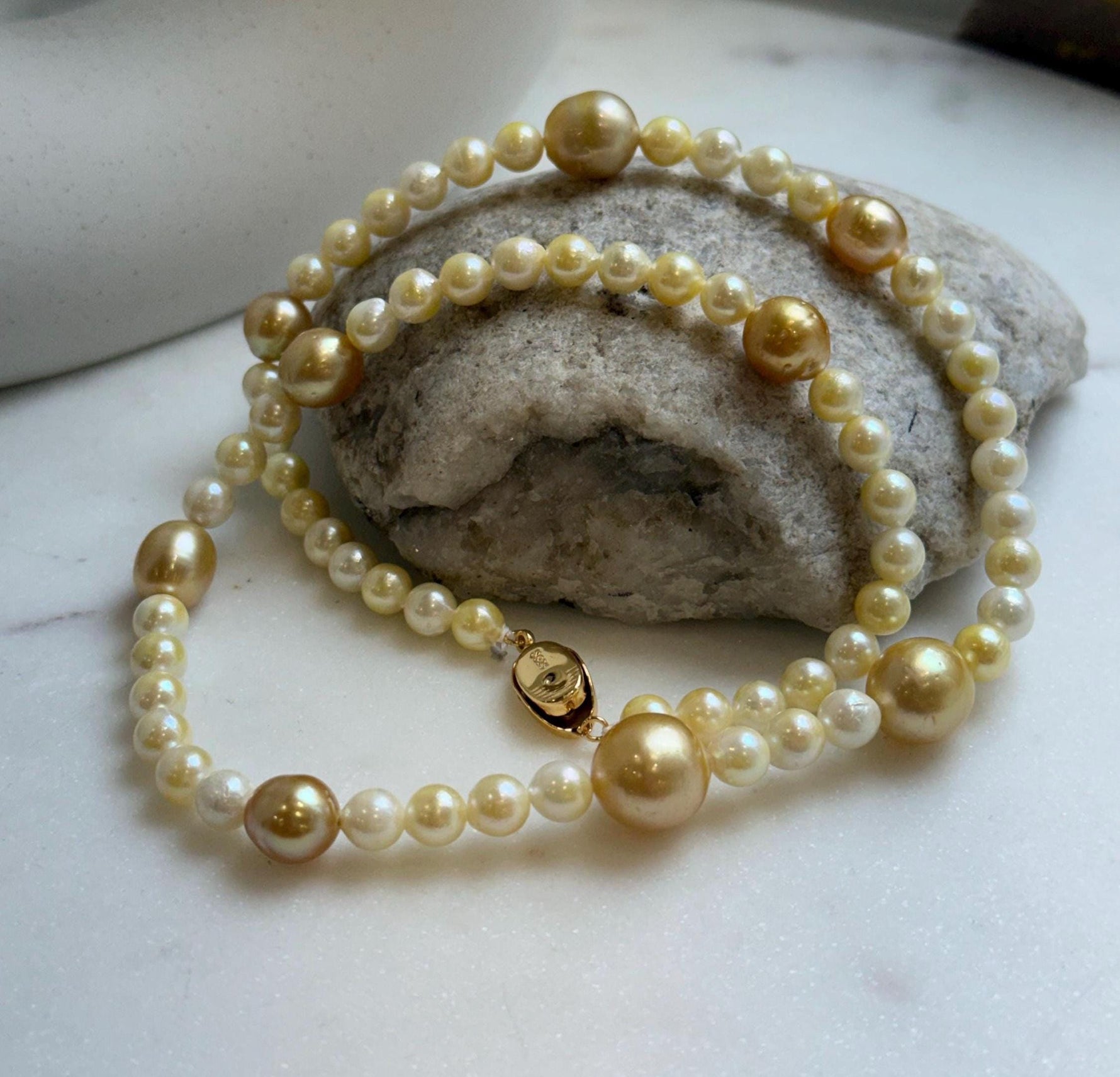 Elly’s 6-12.3mm South sea golden Akoya ocean pearls necklace:Extreme luster mirrored, 20.4”, S925 silver necklace strand. high quality golden pearls necklace for her holiday