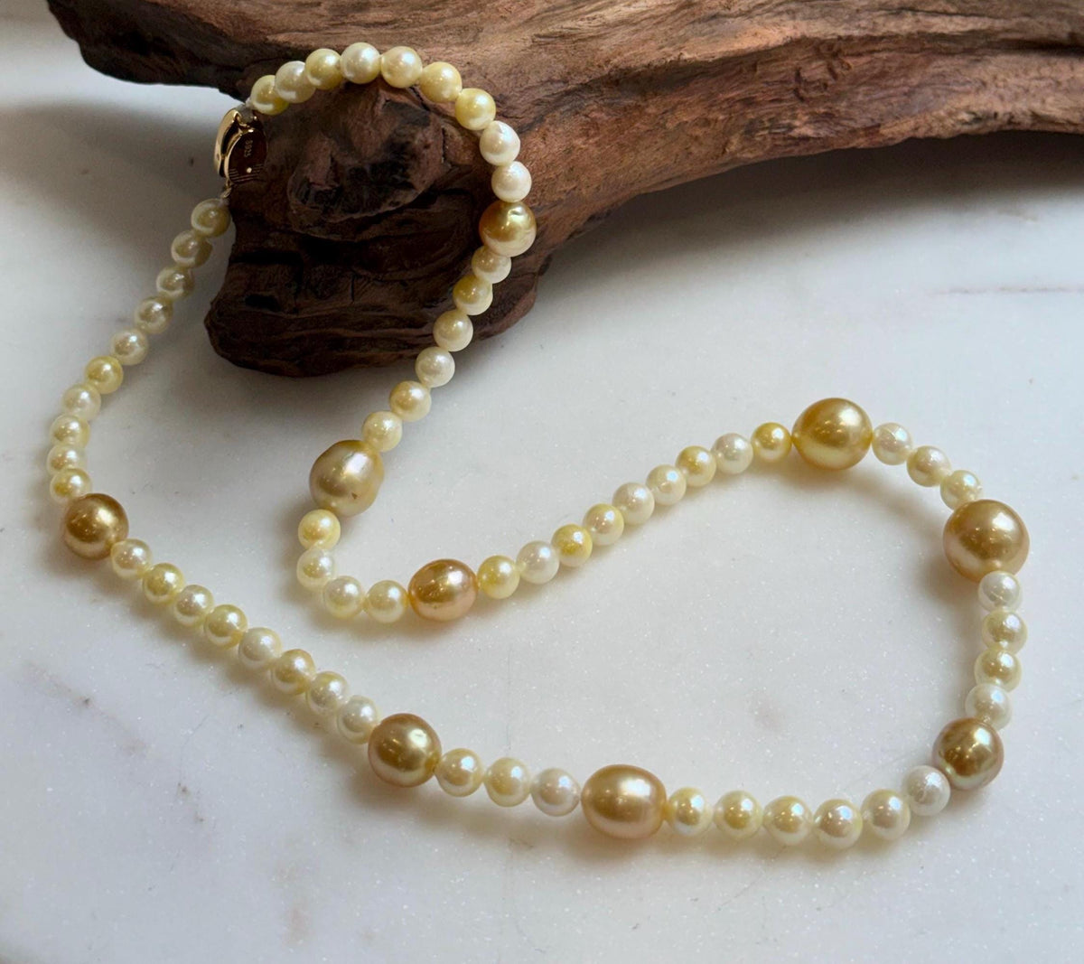 Elly’s 6-12.3mm South sea golden Akoya ocean pearls necklace:Extreme luster mirrored, 20.4”, S925 silver necklace strand. high quality golden pearls necklace for her birthday