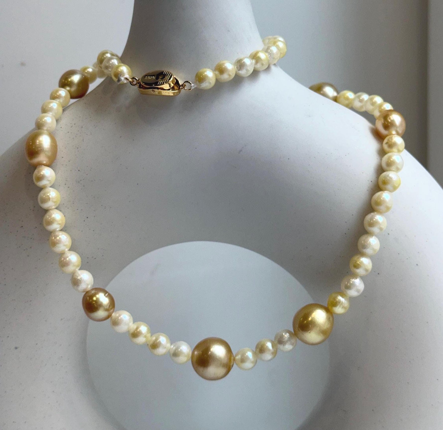 Elly’s 6-12.3mm South sea golden Akoya ocean pearls necklace:Extreme luster mirrored, 20.4”, S925 silver necklace strand. high quality golden pearls necklace for her