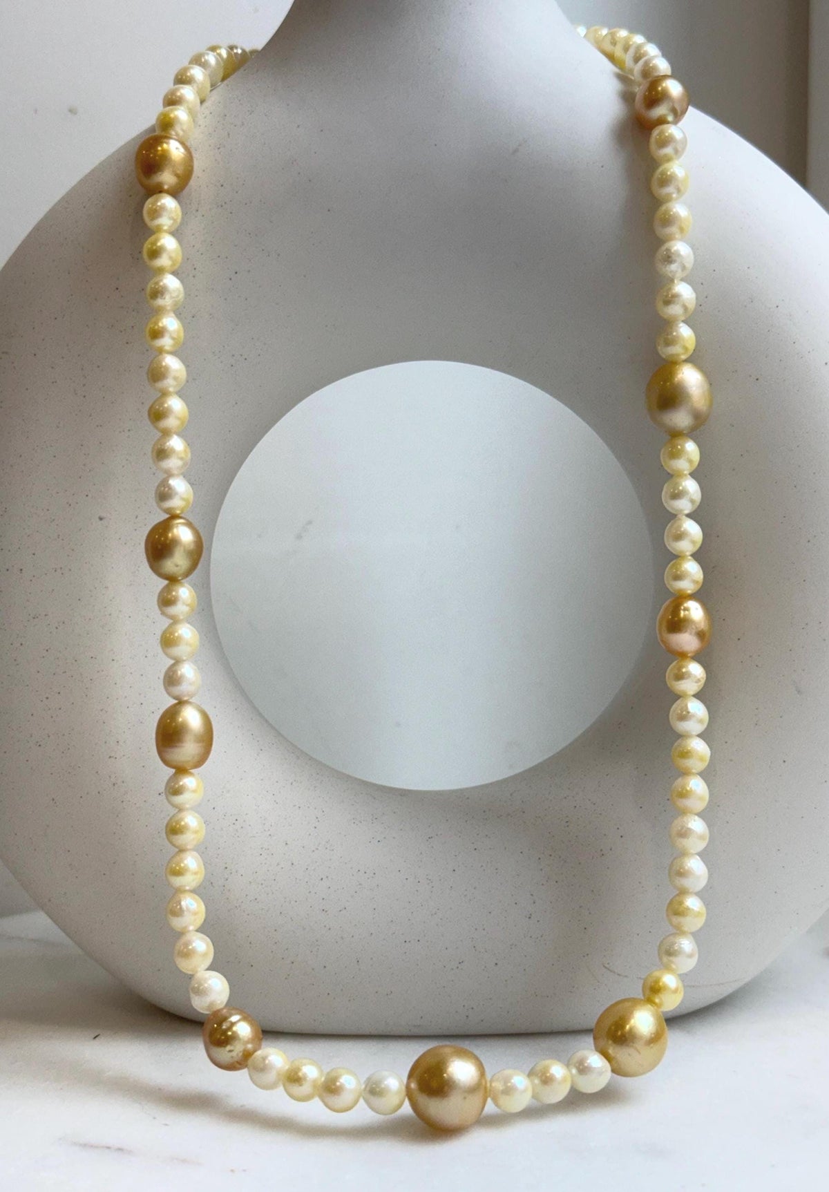 Elly’s 6-12.3mm South sea golden Akoya ocean pearls necklace:Extreme luster mirrored, 20.4”, S925 silver necklace strand. high quality golden pearls necklace for her