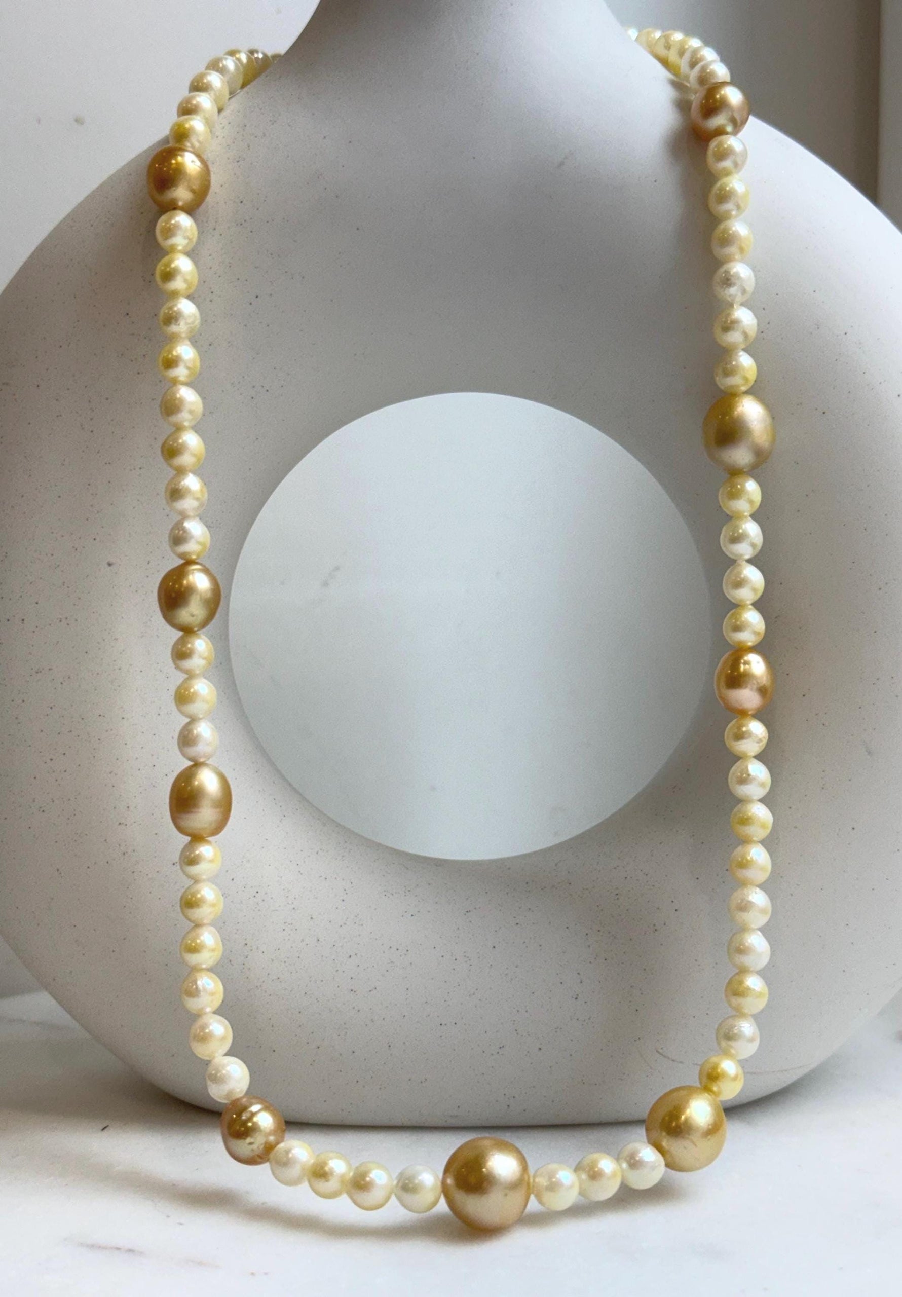 Elly’s 6-12.3mm South sea golden Akoya ocean pearls necklace:Extreme luster mirrored, 20.4”, S925 silver necklace strand. high quality golden pearls necklace for her