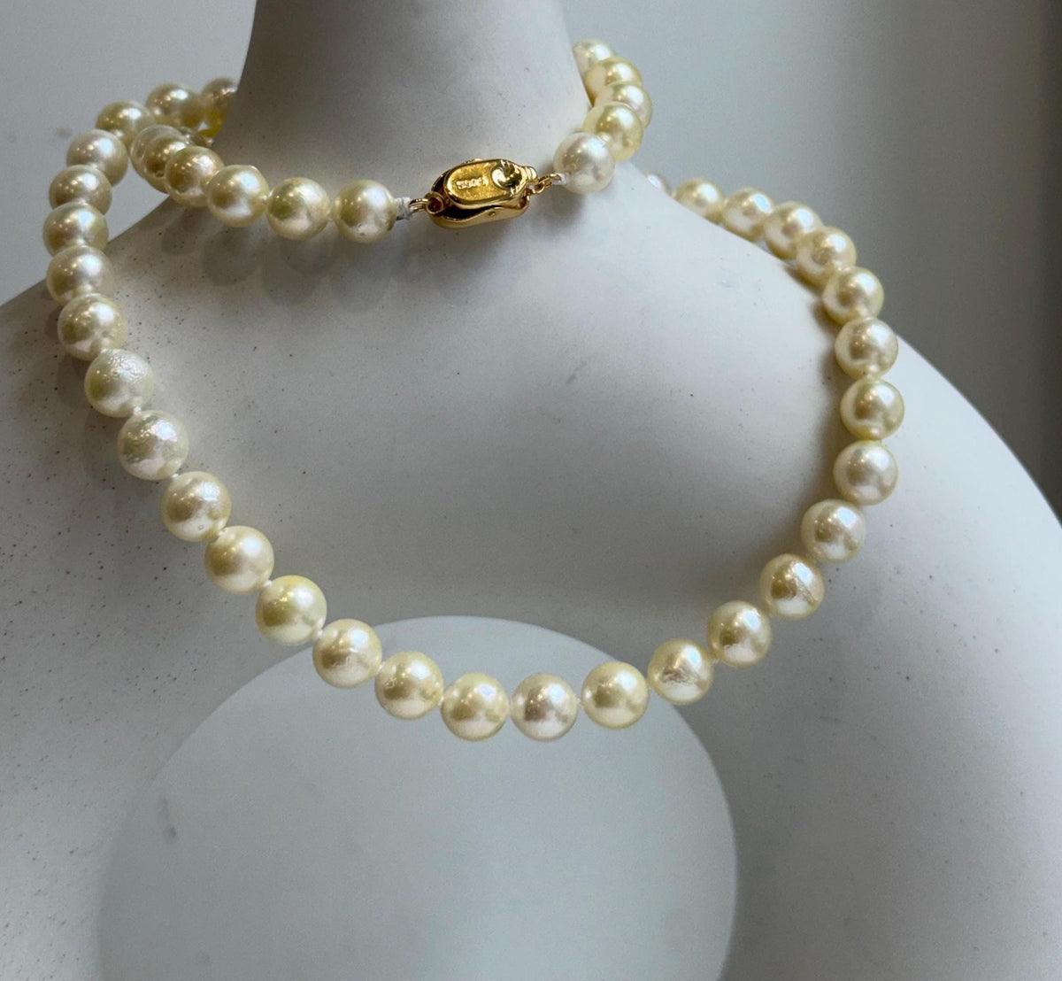 Elly’s 57pcs Akoya Golden ocean pearls necklace:Extreme luster mirrored, knotted 18”, S925 silver necklace strand. high quality golden ocean pearls necklace strand for her anniversary