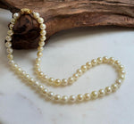 Elly’s 57pcs Akoya Golden ocean pearls necklace:Extreme luster mirrored, knotted 18”, S925 silver necklace strand. high quality golden ocean pearls necklace strand for her daily office wear Mother’s Day
