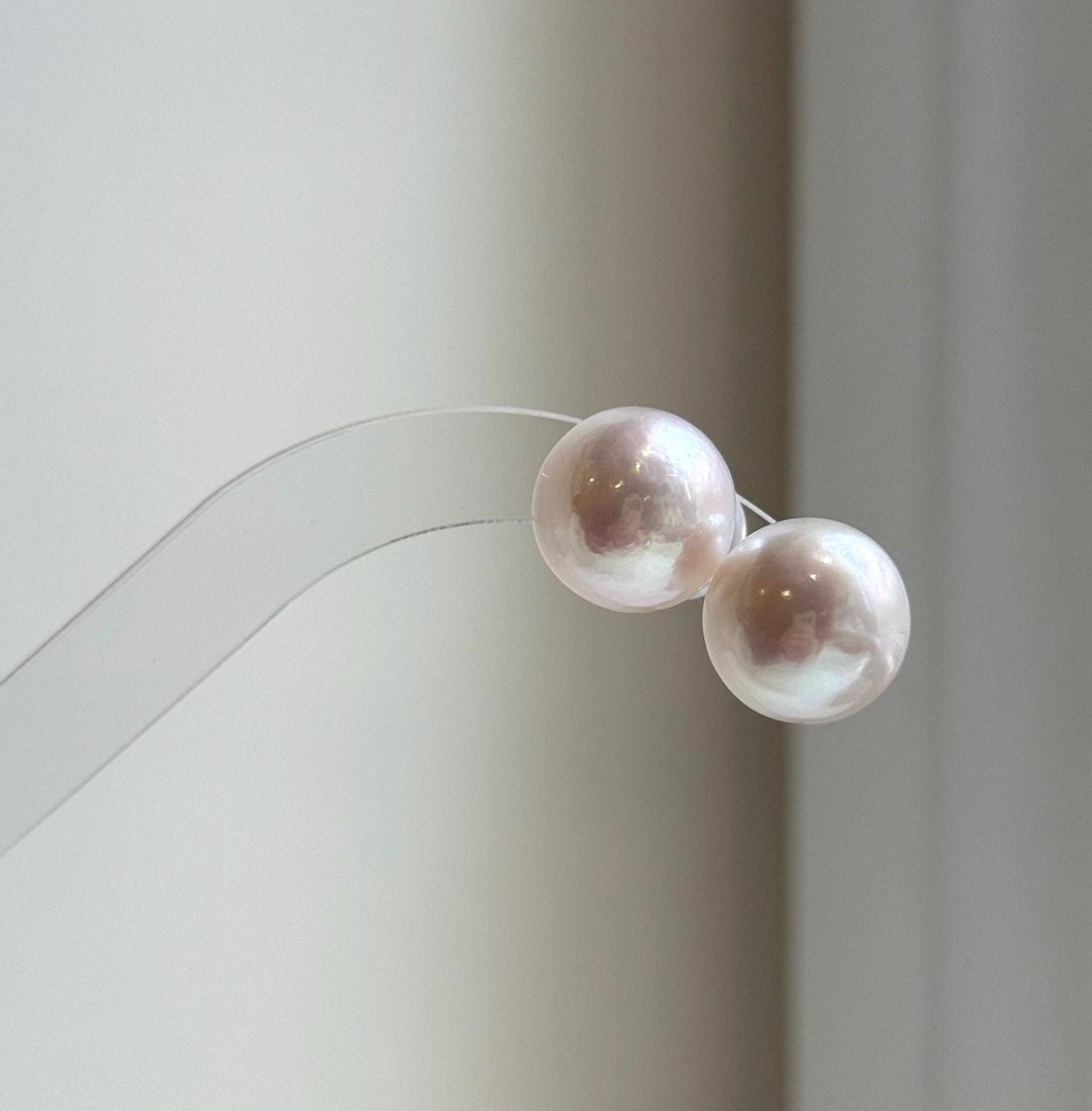 Elly’s 13.7mm Large Edison white Pearls Earrings studs: Extreme luster Mirrored mirrored, S925 silver minimalist earrings.high quality white large Edison pearls earrings studs for her anniversary