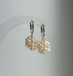 Elly’s Ivory Keshi Pearls Hydrangeas Earrings hoops: Extreme luster Mirrored, 2.8cm high, S925 silver cool earrings.