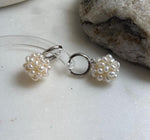 Elly’s Ivory Keshi Pearls Hydrangeas Earrings hoops: Extreme luster Mirrored, 2.8cm high, S925 silver cool earrings.daily office earrings hoops