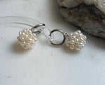 Elly’s Ivory Keshi Pearls Hydrangeas Earrings hoops: Extreme luster Mirrored, 2.8cm high, S925 silver cool earrings.