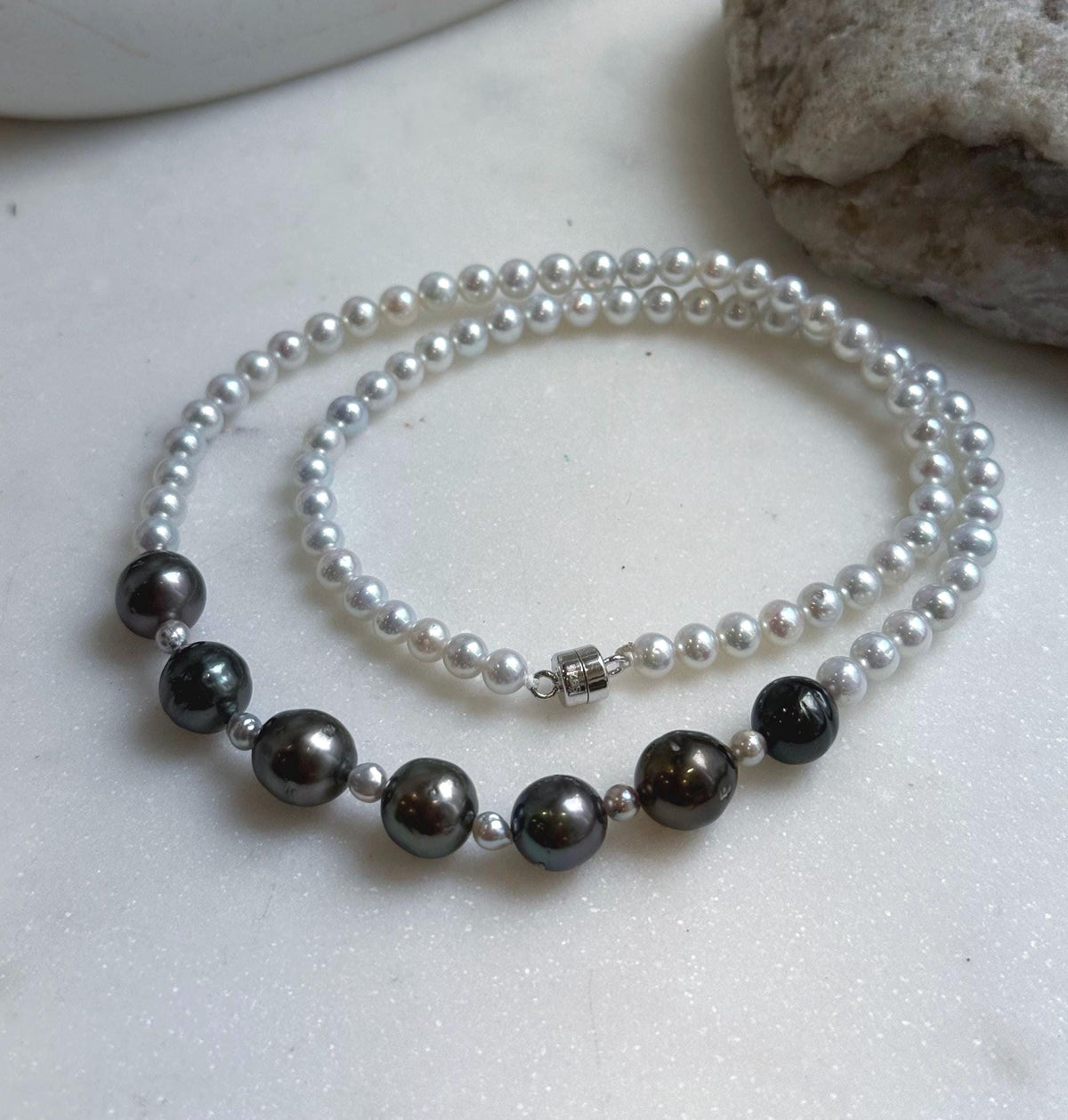Elly’s 7pcs 8.5-9.4mm Genius natural Tahitian Ocean Pearls Necklace: Extreme luster mirrored, 17.3”, S925 silver necklace strand. daily office Tahitian ocean pearls necklace strand for her anniversary