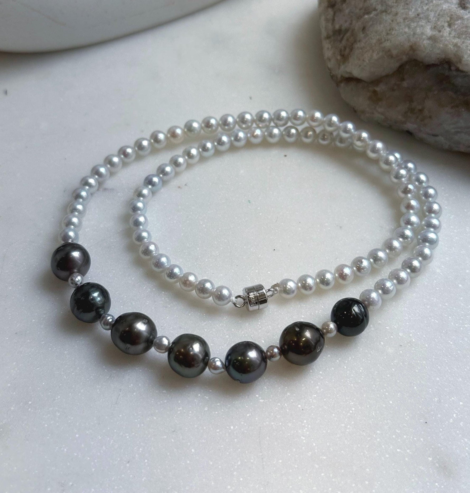 Elly’s 7pcs 8.5-9.4mm Genius natural Tahitian Ocean Pearls Necklace: Extreme luster mirrored, 17.3”, S925 silver necklace strand. daily office Tahitian ocean pearls necklace strand for her anniversary