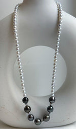 Elly’s 7pcs 8.5-9.4mm Genius natural Tahitian Ocean Pearls Necklace: Extreme luster mirrored, 17.3”, S925 silver necklace strand. daily office Tahitian ocean pearls necklace strand for her