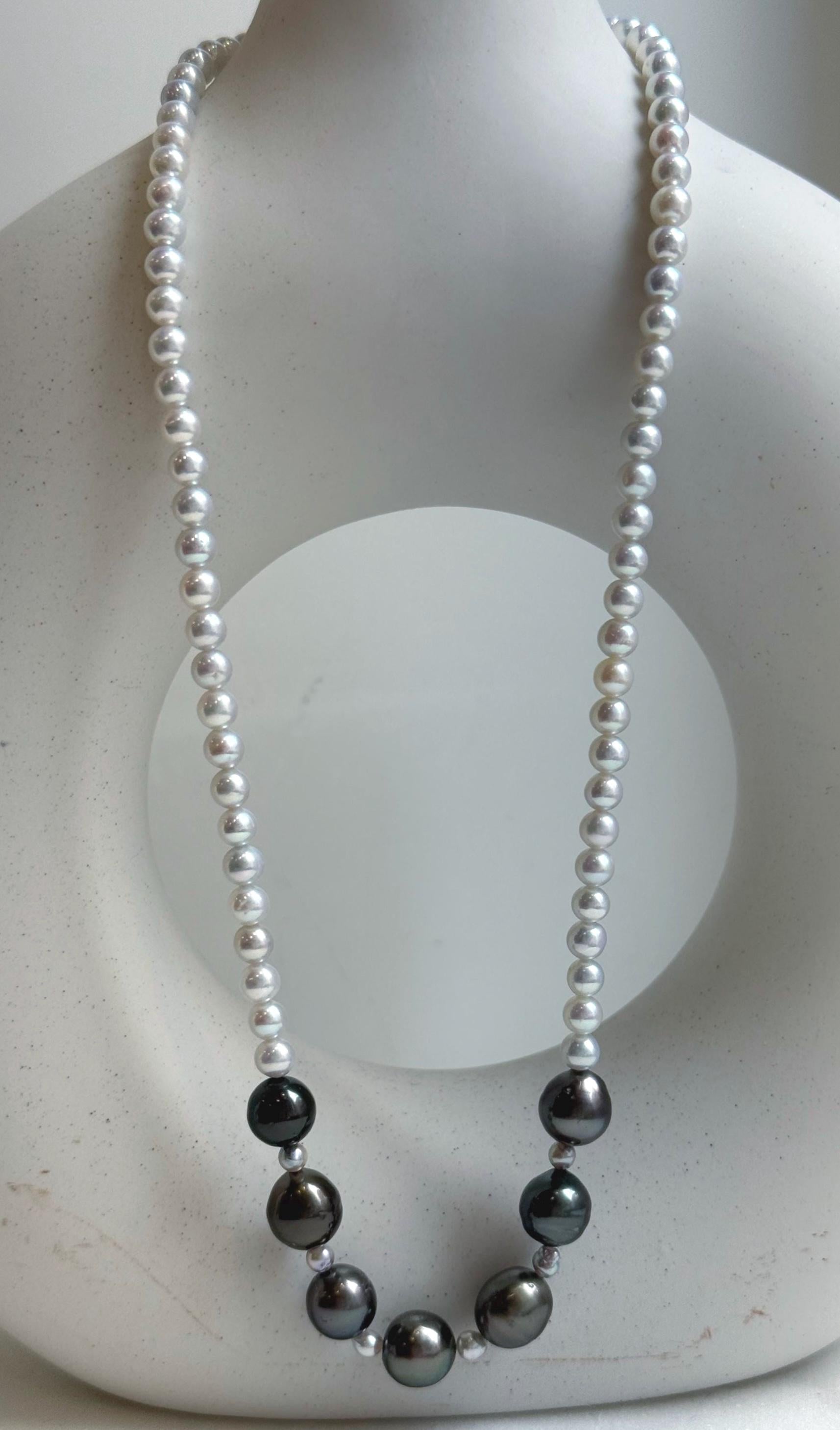Elly’s 7pcs 8.5-9.4mm Genius natural Tahitian Ocean Pearls Necklace: Extreme luster mirrored, 17.3”, S925 silver necklace strand. daily office Tahitian ocean pearls necklace strand for her