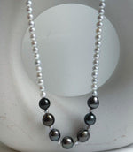 Elly’s 7pcs 8.5-9.4mm Genius natural Tahitian Ocean Pearls Necklace: Extreme luster mirrored, 17.3”, S925 silver necklace strand. daily office Tahitian ocean pearls necklace strand for her