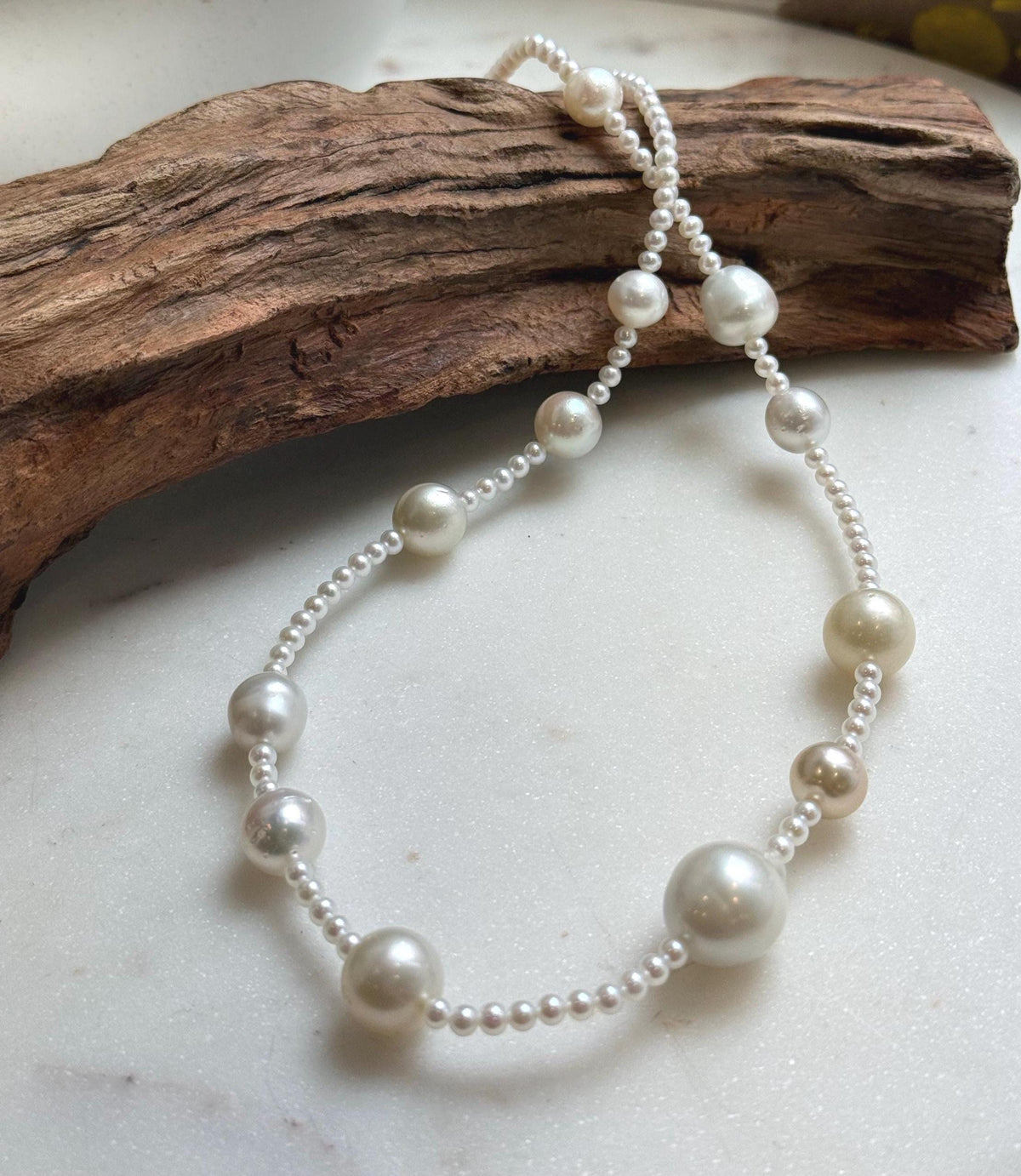 Elly’s 12pcs 9.2-14.4mm Australian ocean white Freshwater pearls necklace:Extreme luster mirrored, 20”, S925 silver necklace strand. daily office ocean pearls necklace strand for her holiday