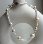 Elly’s 12pcs 9.2-14.4mm Australian ocean white Freshwater pearls necklace:Extreme luster mirrored, 20”, S925 silver necklace strand. daily office ocean pearls necklace strand for her mother’s Day’s gift