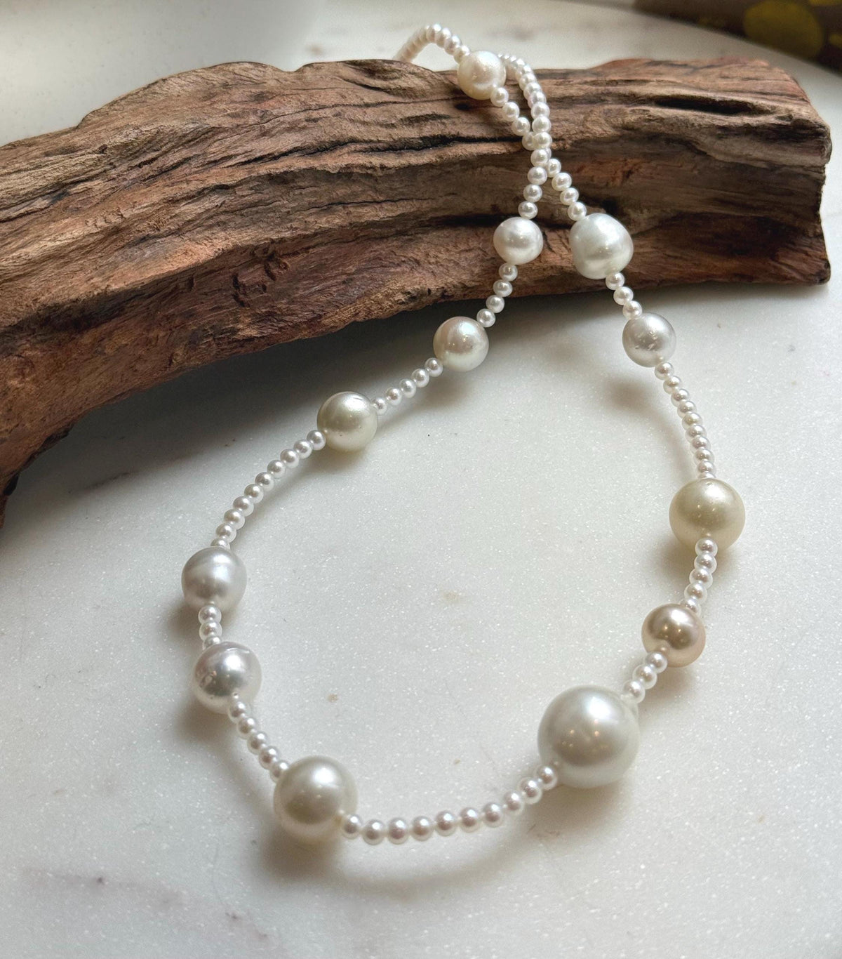 Elly’s 12pcs 9.2-14.4mm Australian ocean white Freshwater pearls necklace:Extreme luster mirrored, 20”, S925 silver necklace strand. daily office ocean pearls necklace strand for her