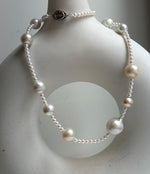 Elly’s 12pcs 9.2-14.4mm Australian ocean white Freshwater pearls necklace:Extreme luster mirrored, 20”, S925 silver necklace strand. daily office ocean pearls necklace strand for her