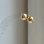 Elly’s 9.6mm Genius South sea Champagne Gold ocean Pearls Earrings studs: Extreme luster, S925 silver minimalist earrings studs. daily office golden ocean pearls earrings studs for her birthday