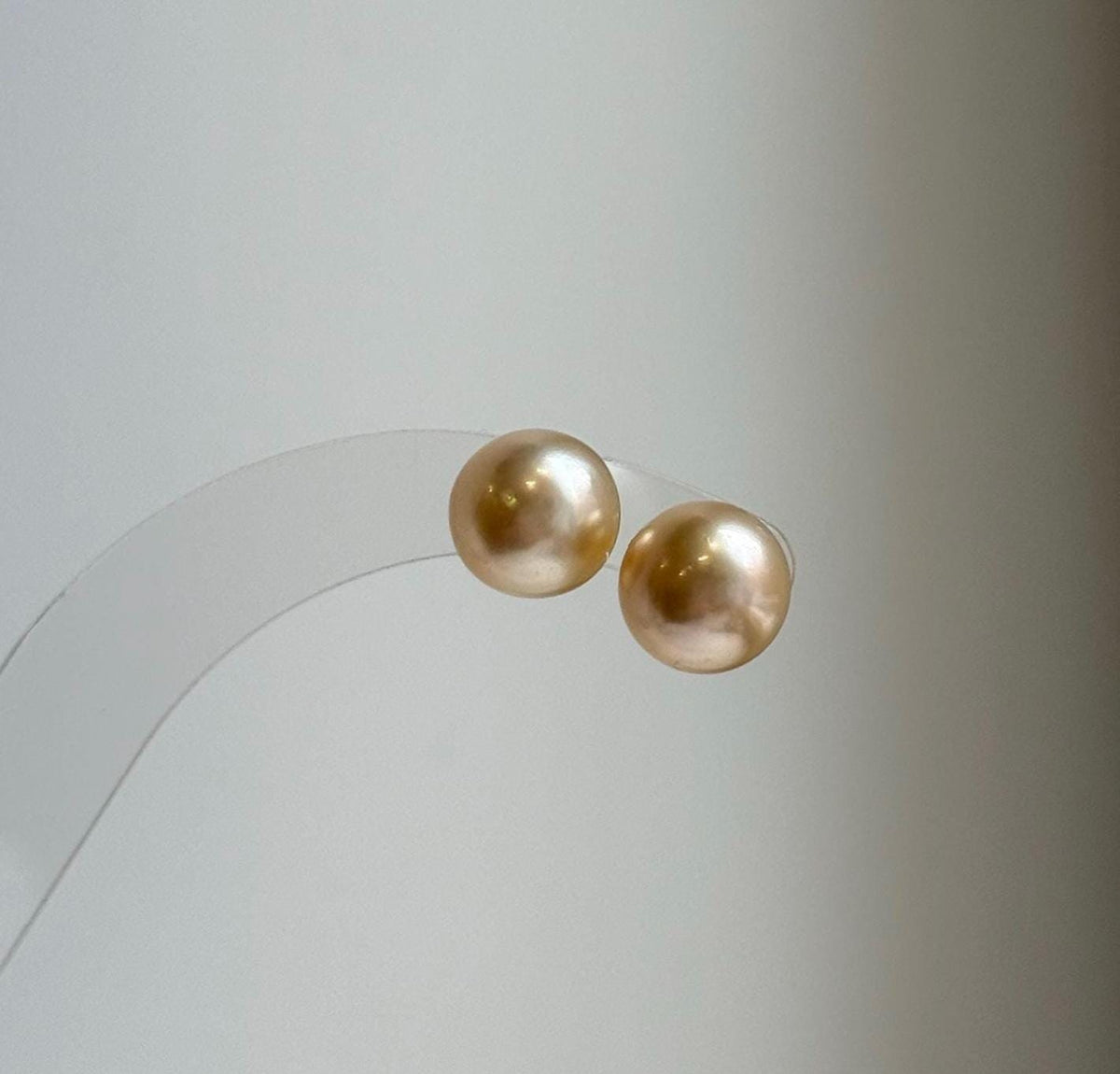Elly’s 9.6mm Genius South sea Champagne Gold ocean Pearls Earrings studs: Extreme luster, S925 silver minimalist earrings studs. daily office golden ocean pearls earrings studs for her Mother’s Day gift
