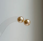 Elly’s 9.6mm Genius South sea Champagne Gold ocean Pearls Earrings studs: Extreme luster, S925 silver minimalist earrings studs. daily office golden ocean pearls earrings studs for her Mother’s Day gift