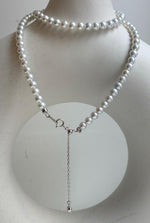 Elly’s 4.7-5.3mm Insale Freshwater White Pearls Necklace: Extreme luster mirrored, To 18.9”, S925 silver necklace strand. daily office small pearls necklace gift for her