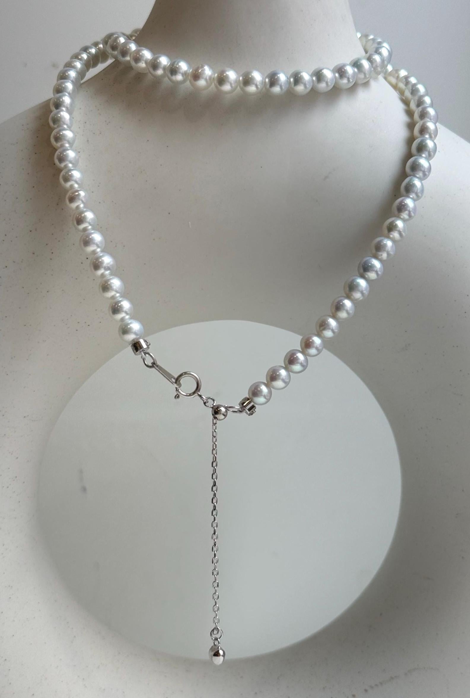 Elly’s 4.7-5.3mm Insale Freshwater White Pearls Necklace: Extreme luster mirrored, To 18.9”, S925 silver necklace strand. daily office small pearls necklace gift for her