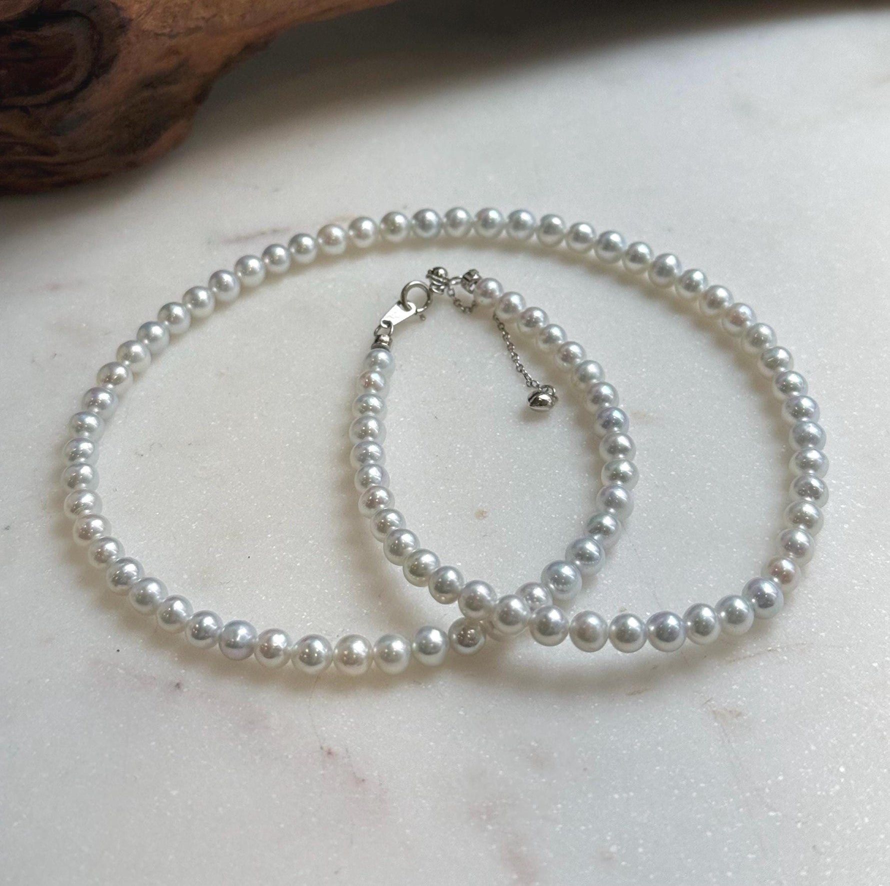 Elly’s 4.7-5.3mm Insale Freshwater White Pearls Necklace: Extreme luster mirrored, To 18.9”, S925 silver necklace strand. daily office small pearls necklace gift for her Mother’s Day