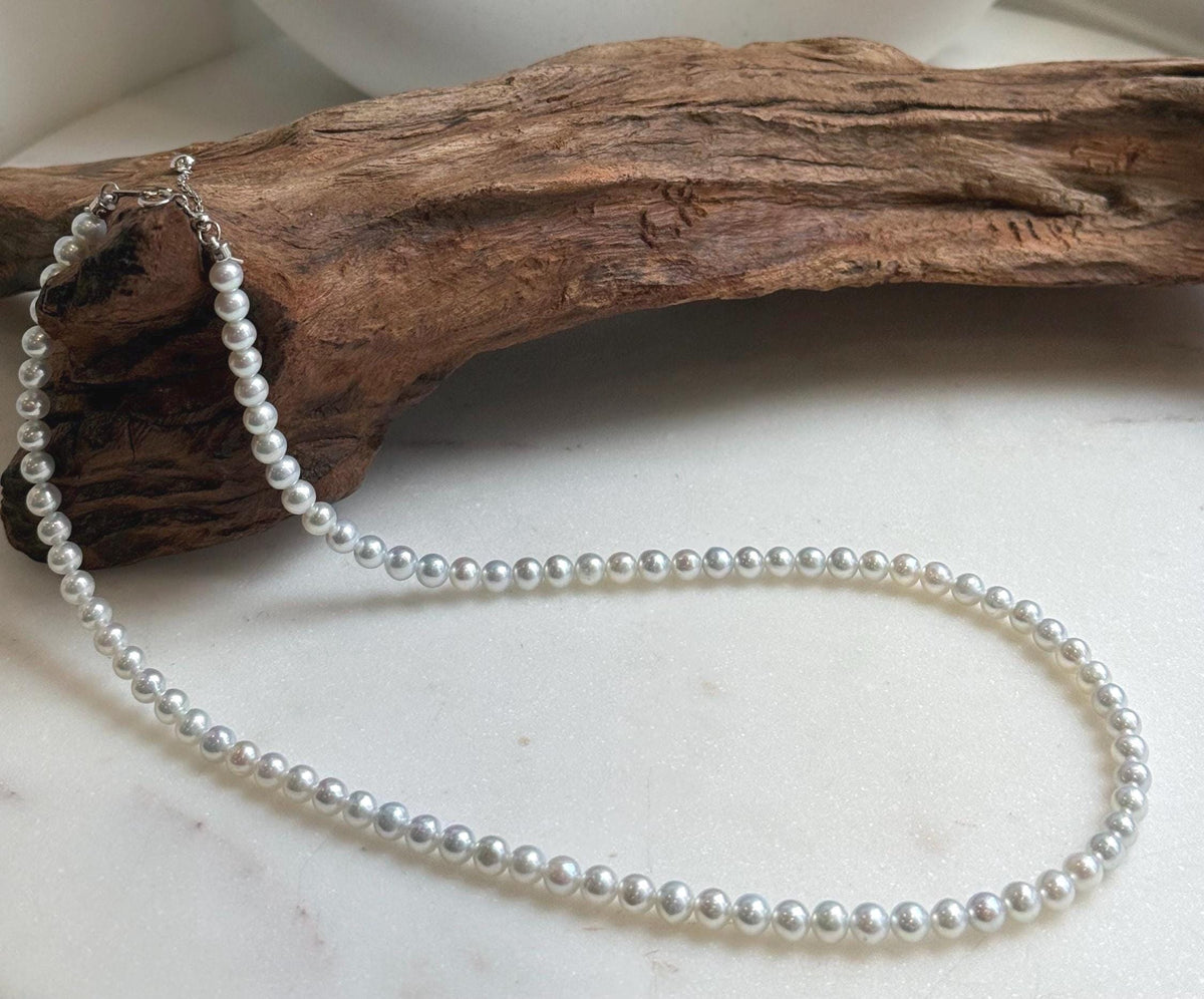 Elly’s 4.7-5.3mm Insale Freshwater White Pearls Necklace: Extreme luster mirrored, To 18.9”, S925 silver necklace strand. daily office small pearls necklace gift for her Mother’s Day