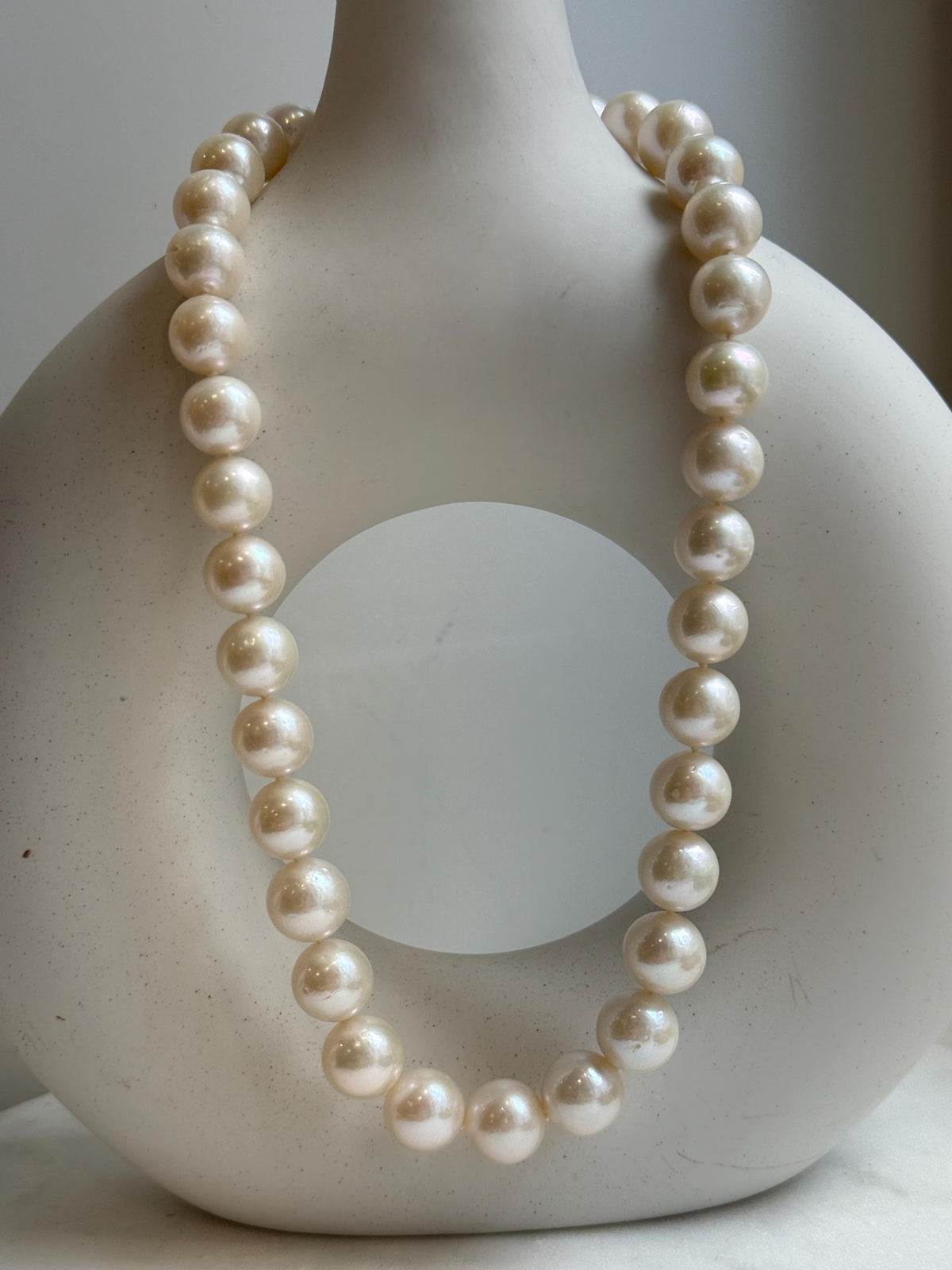 Elly’s 35pcs off White Edison Pearls Necklace Strand: Strong luster, 11-12.8mm, 17.7”, S925 silver necklace. high quality Daily office large Edison white pearls necklace strand for her birthday