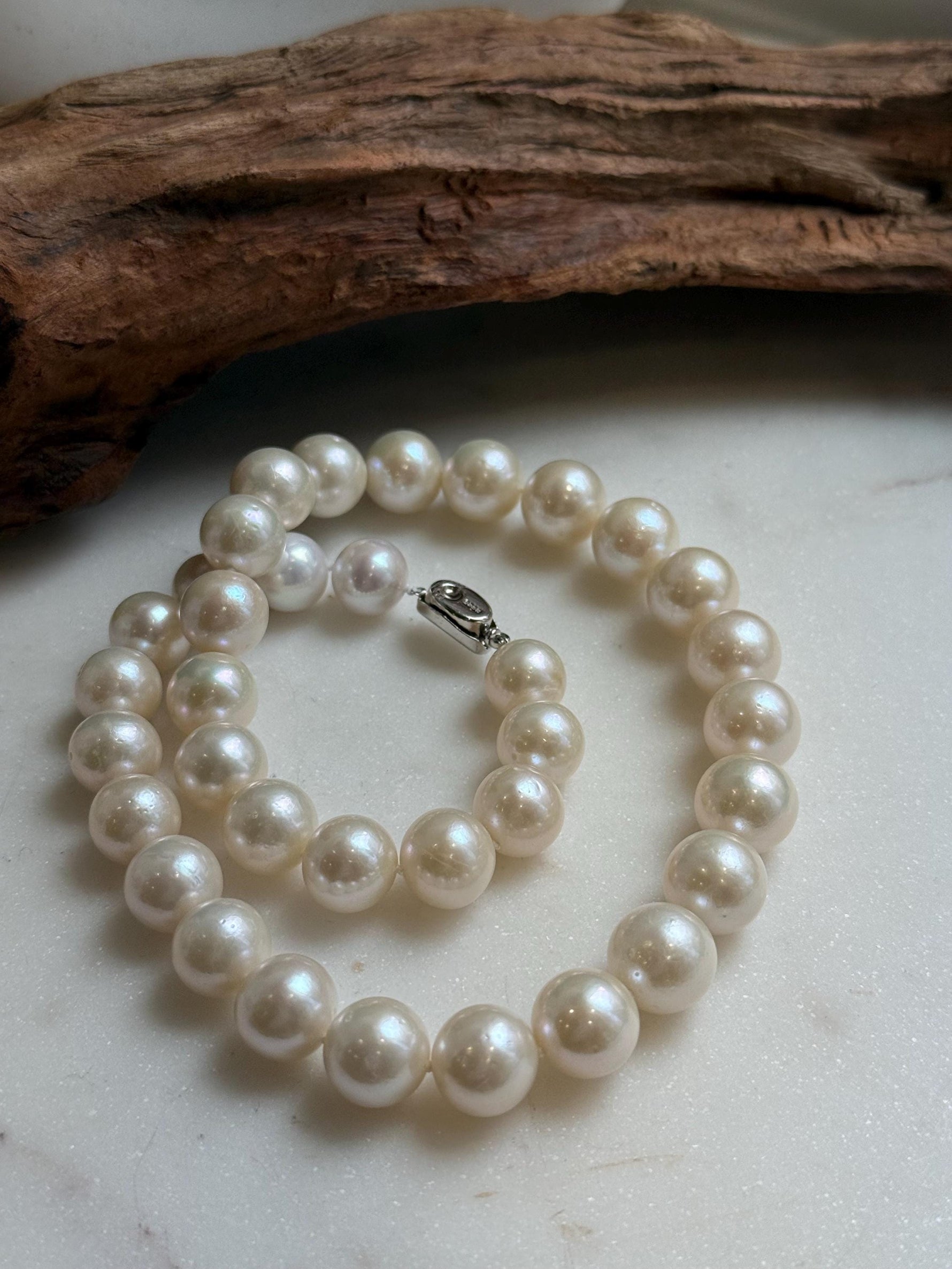 Elly’s 35pcs off White Edison Pearls Necklace Strand: Strong luster, 11-12.8mm, 17.7”, S925 silver necklace. high quality Daily office large Edison white pearls necklace strand for her Mother’s Day gift