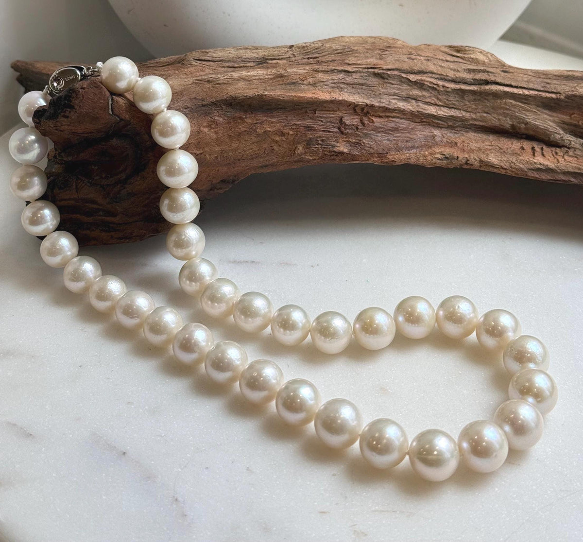 Elly’s 35pcs off White Edison Pearls Necklace Strand: Strong luster, 11-12.8mm, 17.7”, S925 silver necklace. high quality Daily office large Edison white pearls necklace strand for her birthday
