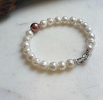 Elly’s 22pcs Bracelet White antique gold Pearls: Extreme luster mirrored, 8.2-10.2mm, S925 silver Bracelet.