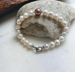 Elly’s 22pcs Bracelet White antique gold Pearls: Extreme luster mirrored, 8.2-10.2mm, S925 silver Bracelet.