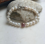 Elly’s 22pcs Bracelet White antique gold Pearls: Extreme luster mirrored, 8.2-10.2mm, S925 silver Bracelet.