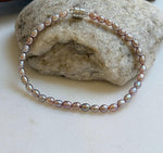 Elly’s Bracelet Lavender Rose small Pearls: Extreme luster mirrored, 3.8-4mm, S925 silver magnetic clips Bracelet.