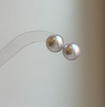 Elly’s 13.3mm Large Edison white Pearls Earrings studs: Extreme luster Mirrored, S925 silver minimalist earrings.