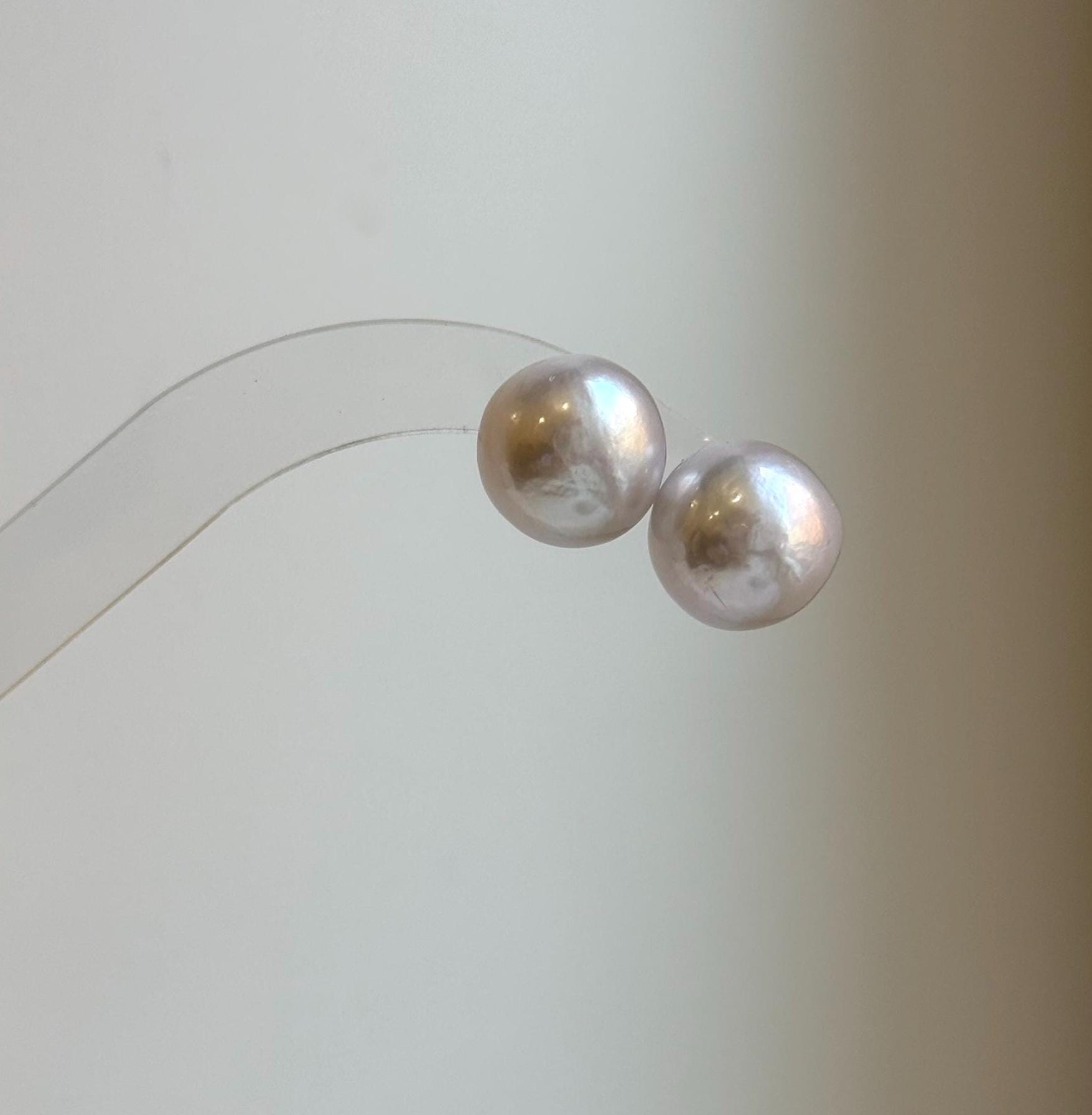 Elly’s 13.3mm Large Edison white Pearls Earrings studs: Extreme luster Mirrored, S925 silver minimalist earrings.