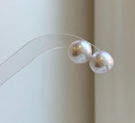 Elly’s 13.3mm Large Edison white Pearls Earrings studs: Extreme luster Mirrored, S925 silver minimalist earrings. daily office earrings studs for her