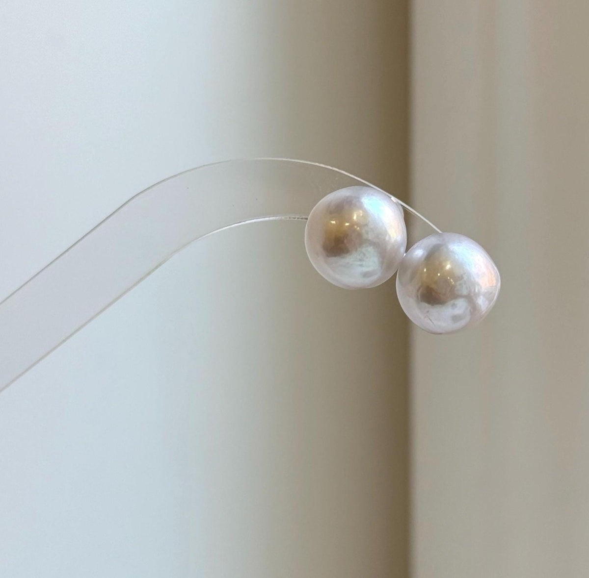 Elly’s 13.3mm Large Edison white Pearls Earrings studs: Extreme luster Mirrored, S925 silver minimalist earrings. daily office earrings studs for her